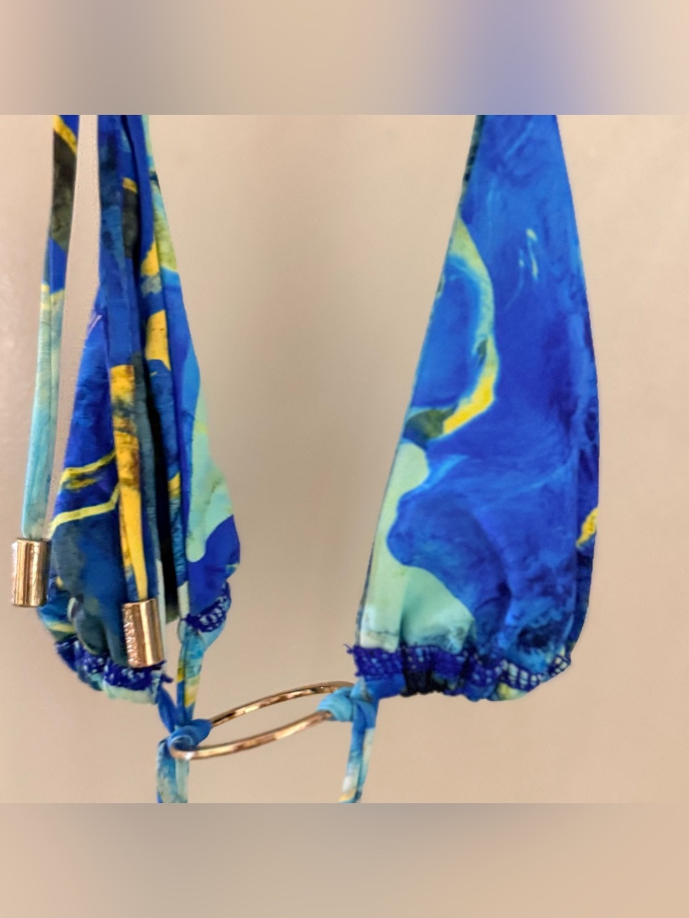 Kamari skye skimpy strappy Blue Tropical String Bikini Bottom with Wrap Straps - Picture 4 of 7